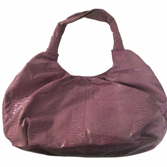 Perlina Lavender Shiny Snakeskin Leather Hobo - Picture 2 of 12